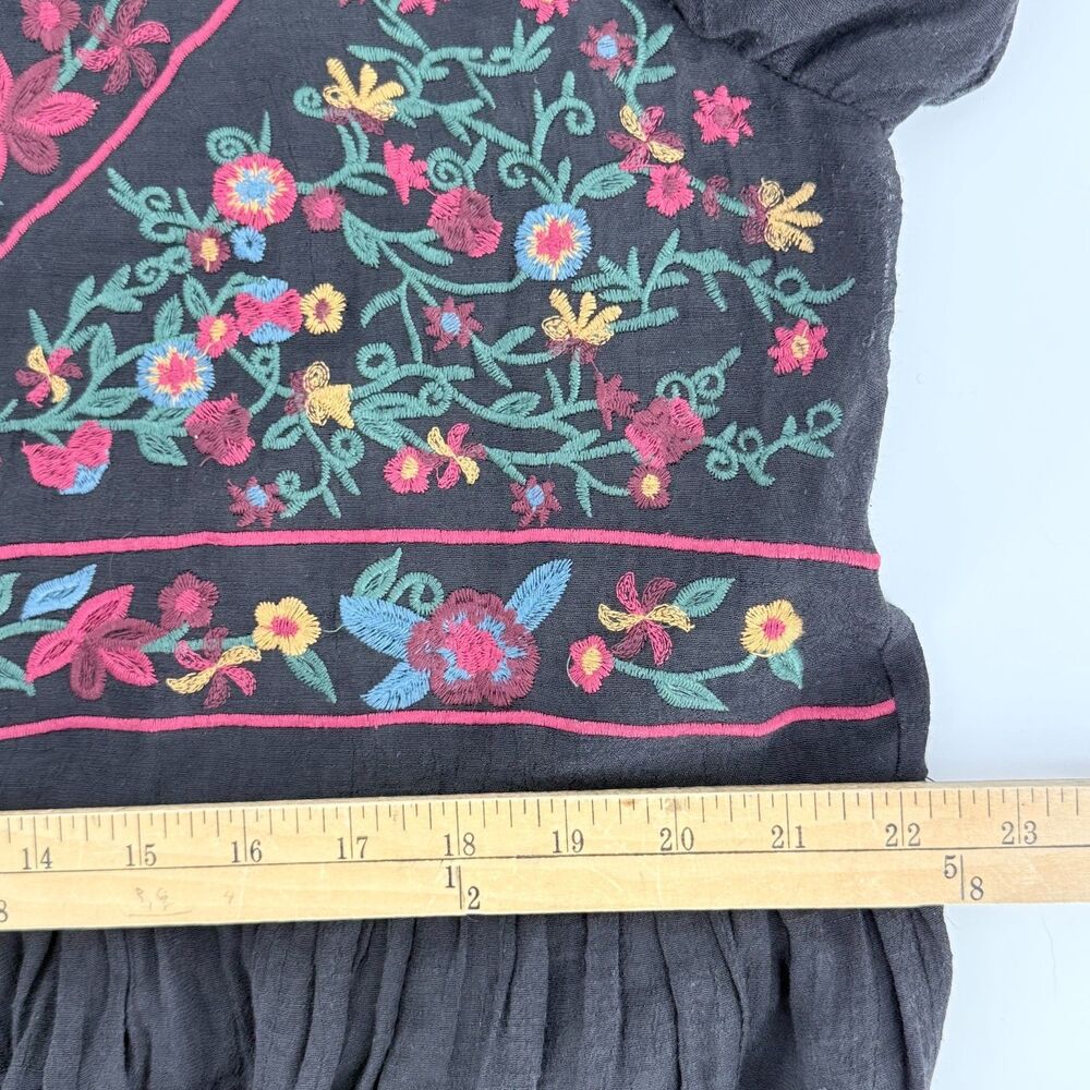 Boho Embroidered Babydoll Dress Black Cottagecore Flowy Fairy Style S - Picture 5 of 16